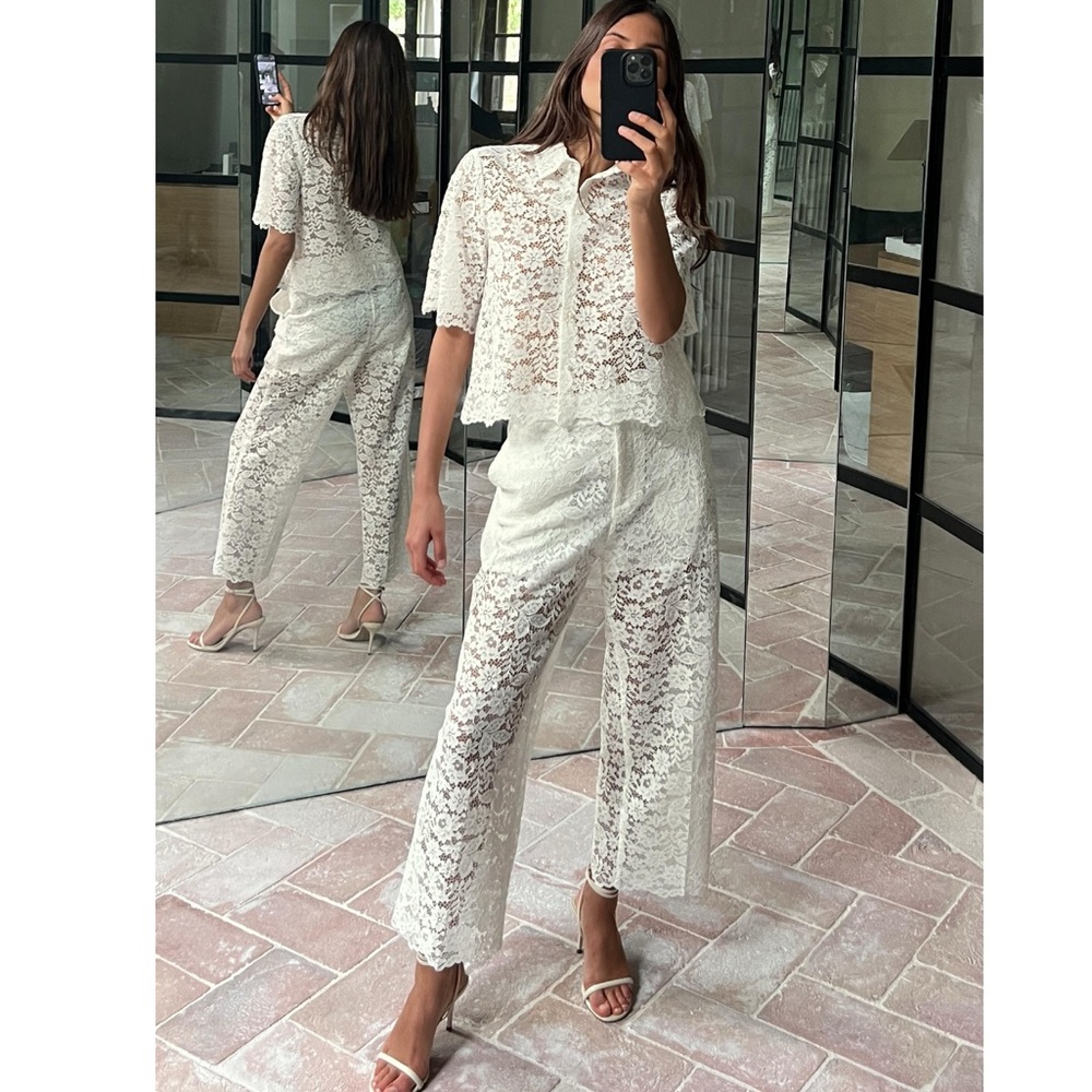Zara LACE DETAIL CROPPED PANTS - Picture 8 of 9